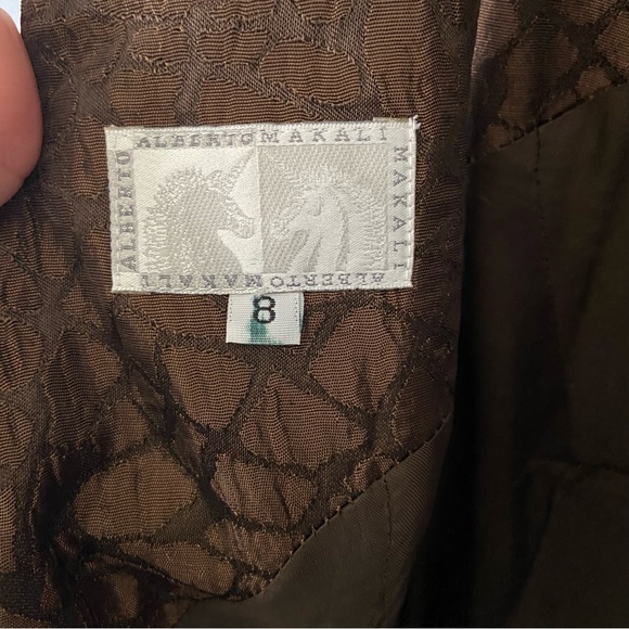 Vintage 90s Alberto Makali brown designer midi sheath dress | Size Small/Med - Picture 5 of 13